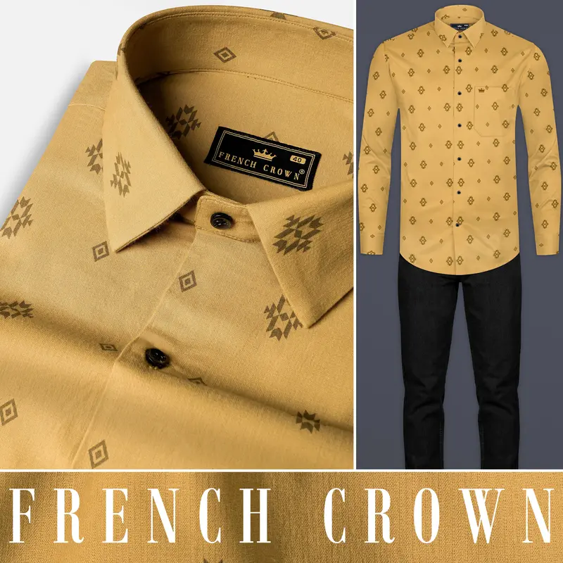 Tacao Yellow Printed Corduroy Designer Shirt 10