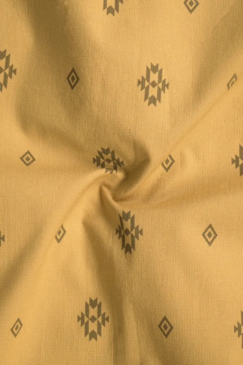Tacao Yellow Printed Corduroy Designer Shirt 2