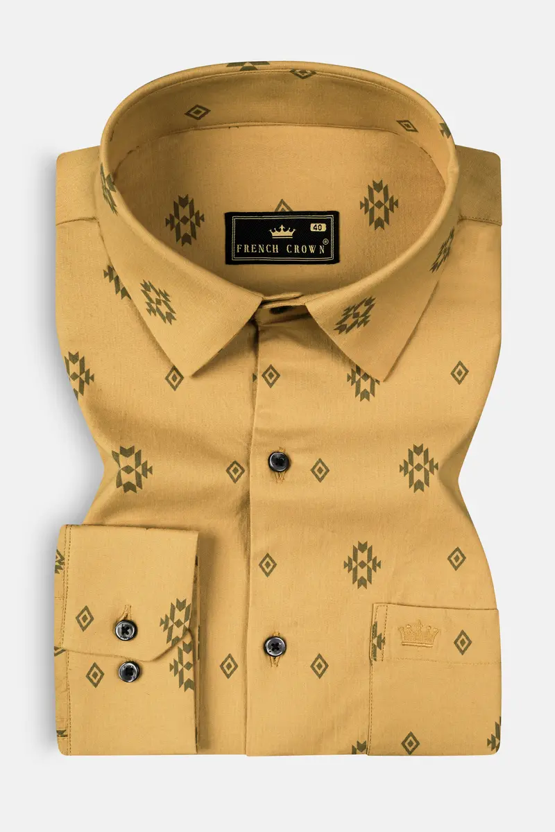 Tacao Yellow Printed Corduroy Designer Shirt 3
