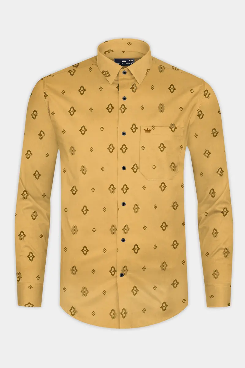Tacao Yellow Printed Corduroy Designer Shirt 4