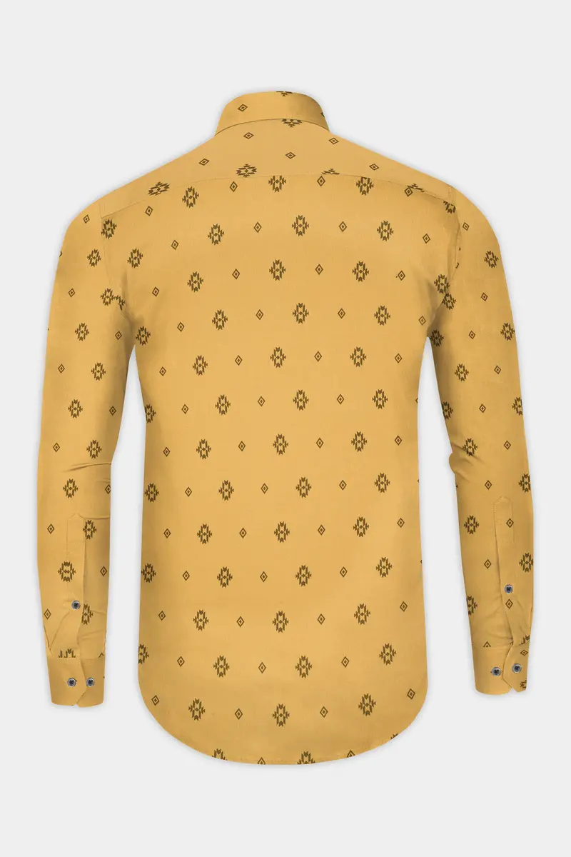 Tacao Yellow Printed Corduroy Designer Shirt 5