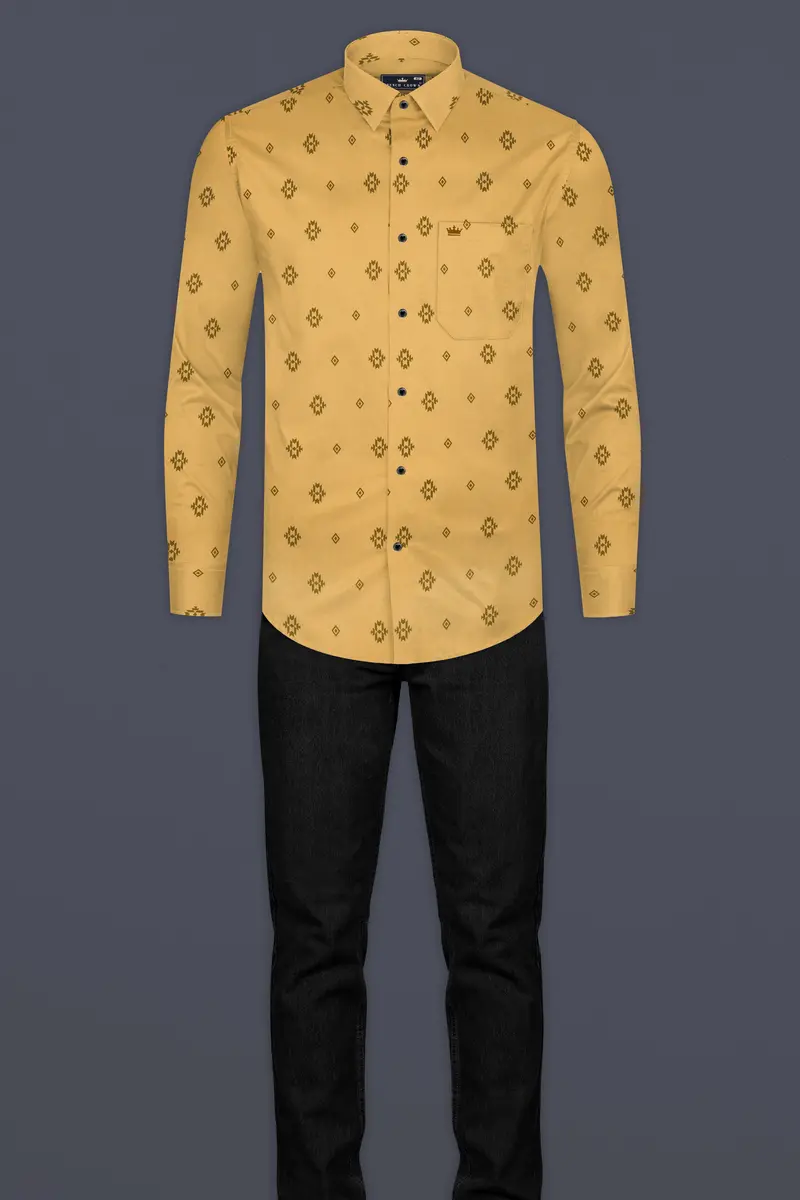 Tacao Yellow Printed Corduroy Designer Shirt 6