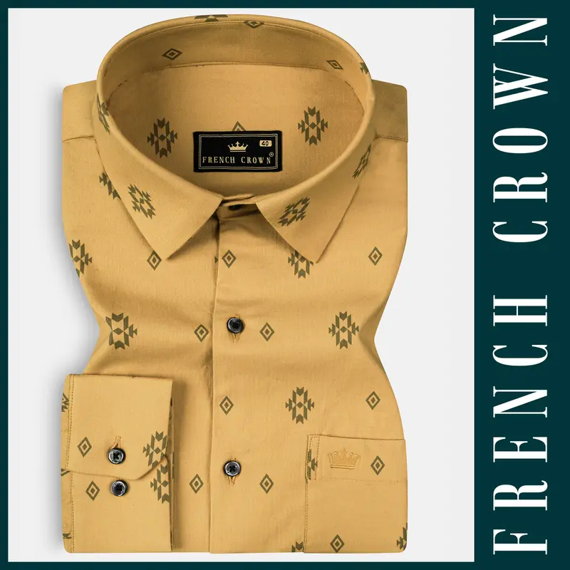 Tacao Yellow Printed Corduroy Designer Shirt 7