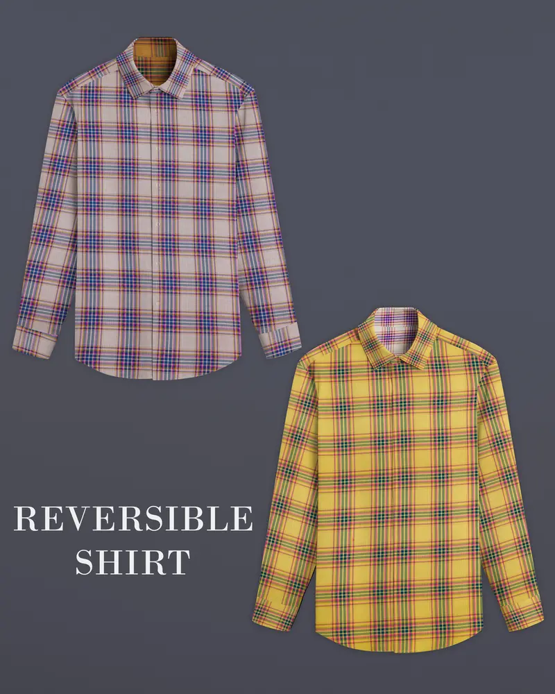 Taco Brown Plaid And Gainsboro Plaid Herringbone Reversible Shirt 1
