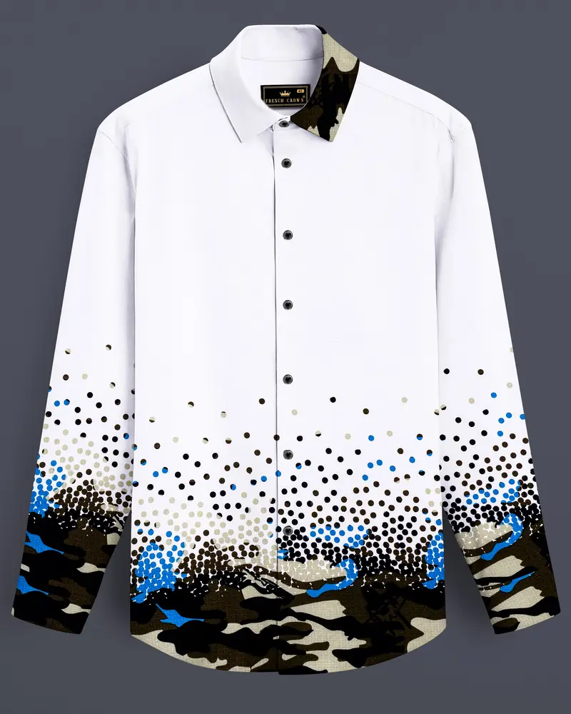 Tactune-Bright White And Graphite Brown Half Camouflage Military Printed Dobby Textured Premium Giza Cotton Casual Shirt 1