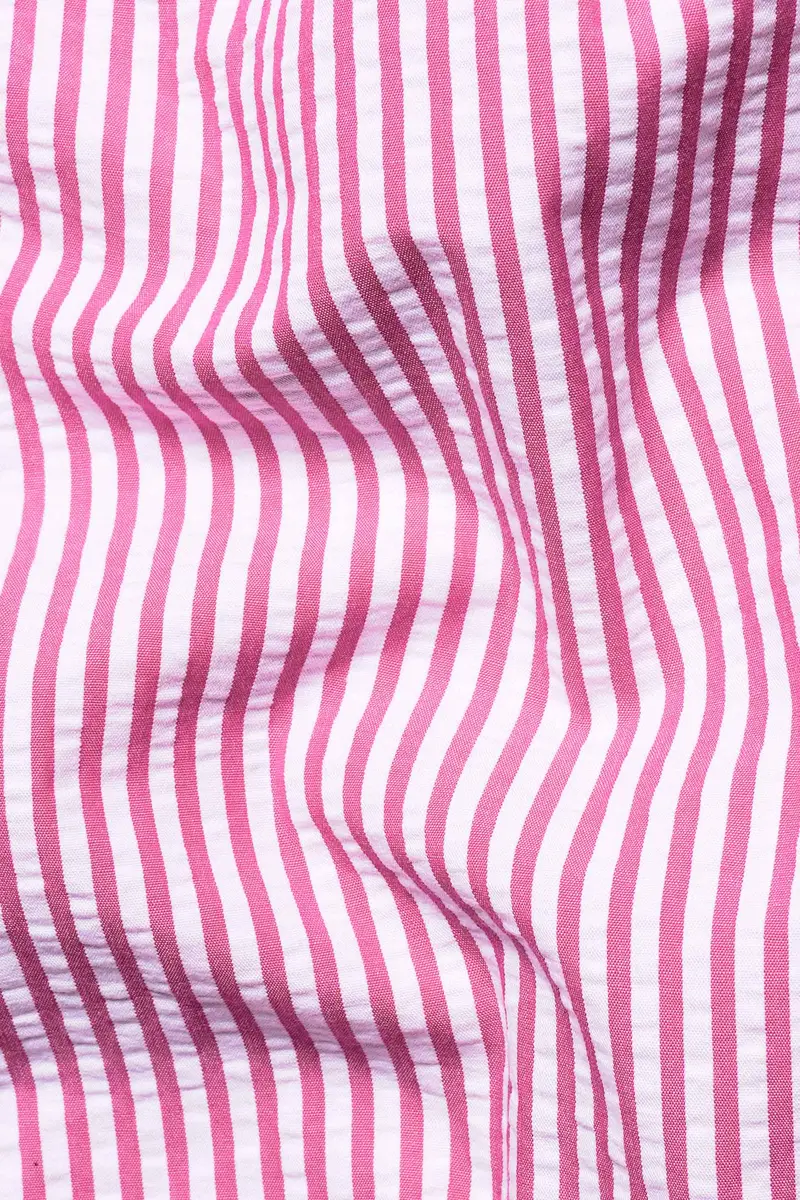 Taffy Pink And Bright White Striped Seersucker Giza Cotton Shirt 2