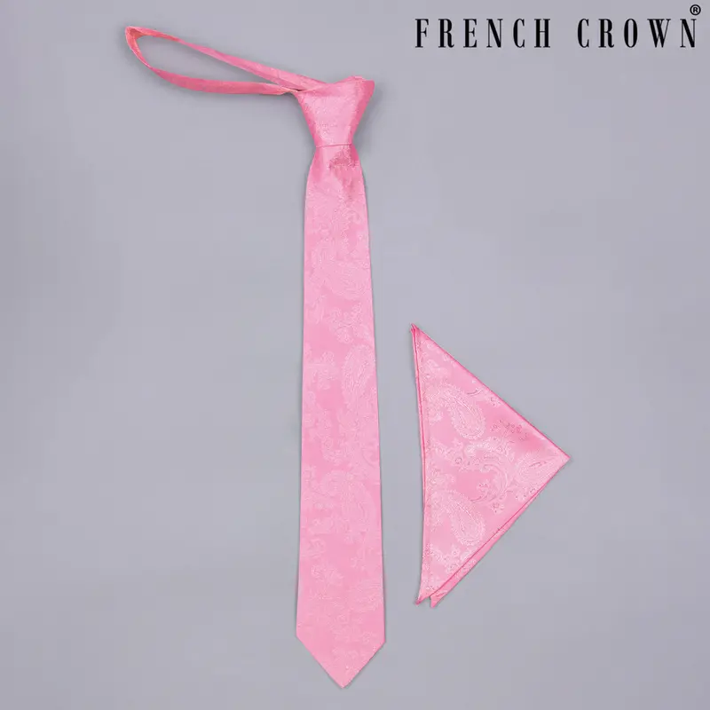 Taffy Pink Paisley Jacquard Tie With Free Pocket Square 1
