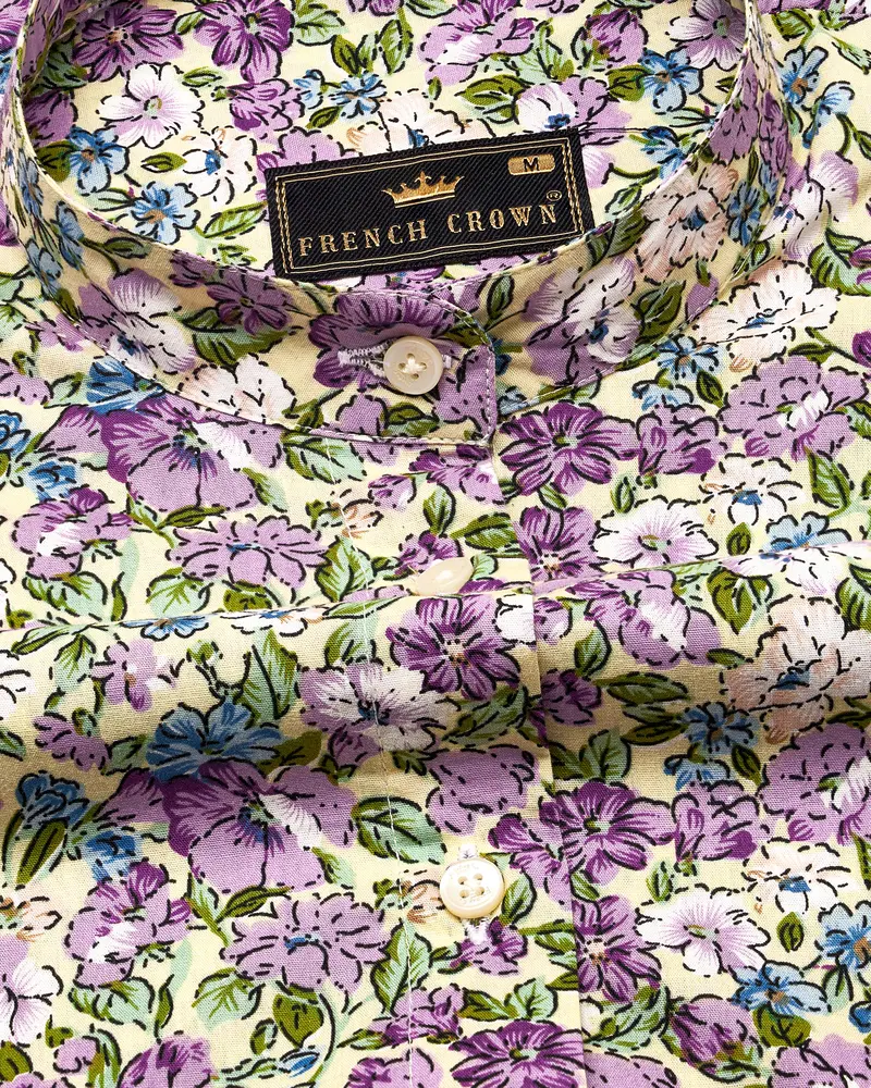 Tahuna Green With Wistteria Purple Floral Printed Premium Cotton Shirt 4