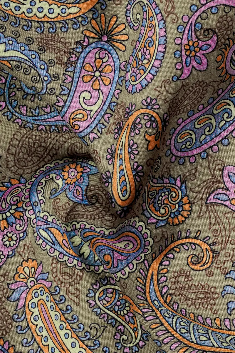 Tallow Cream With Wild Blue And Viola Pin Paisley Printed Super Soft Premium Cotton Shirt 2