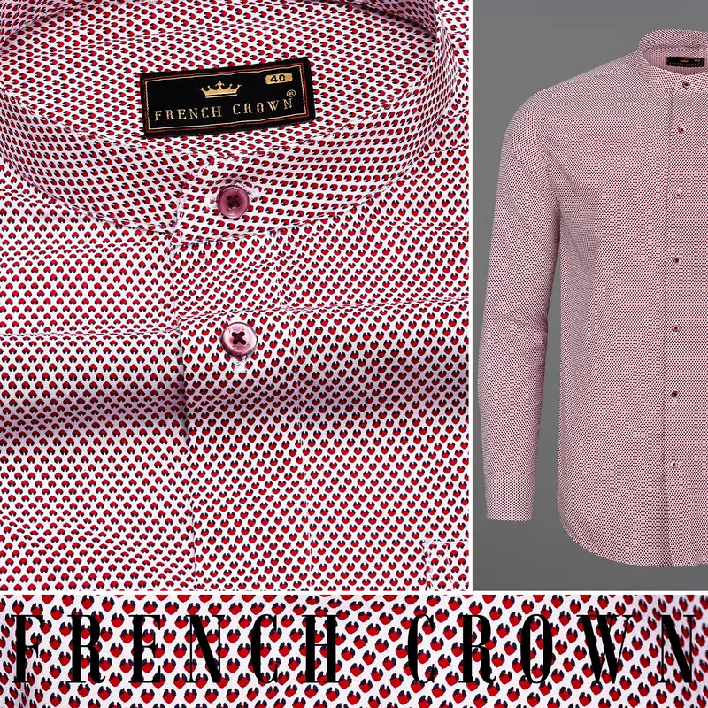 Tamarillo Red And White Printed Premium Cotton Shirt 9