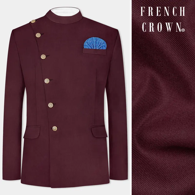 Tamarind Maroon Wool Blend Cross Placket Bandhgala Blazer 1