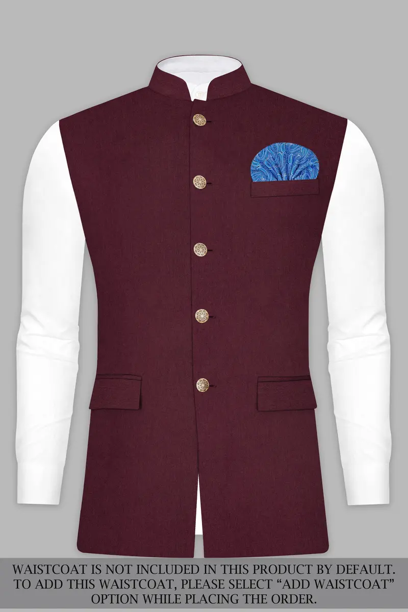 Tamarind Maroon Wool Blend Cross Placket Bandhgala Suit 15