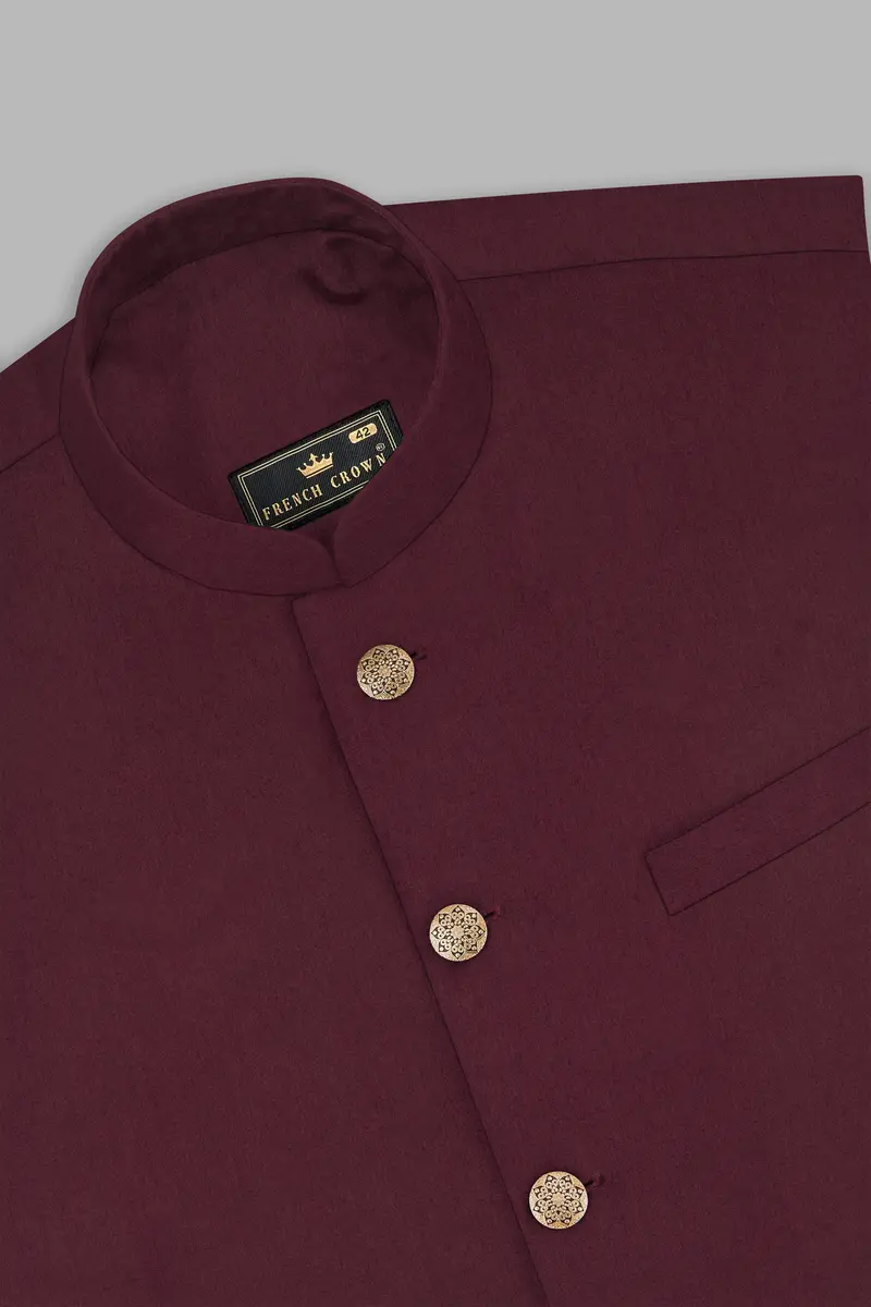 Tamarind Maroon Wool Blend Cross Placket Bandhgala Suit 17
