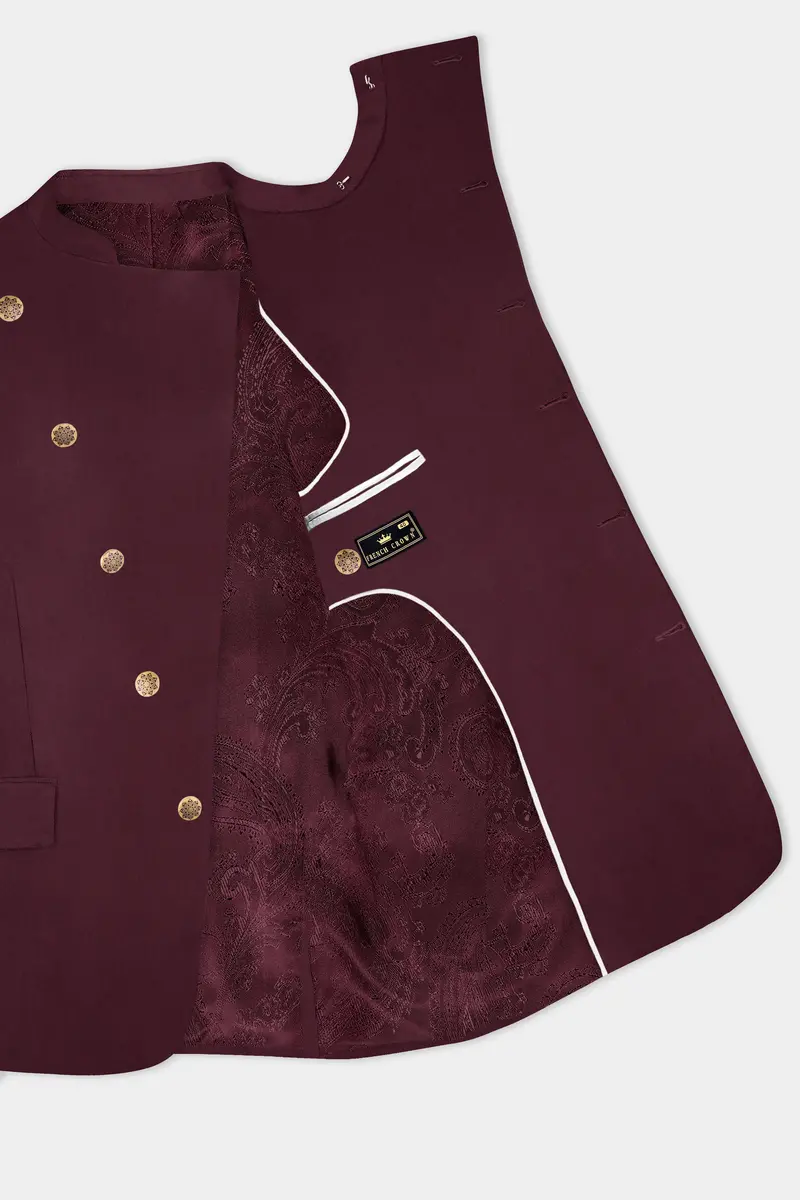 Tamarind Maroon Wool Blend Cross Placket Bandhgala Suit 4