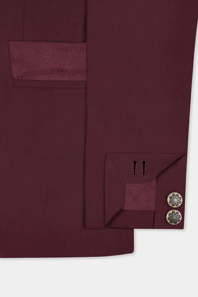 Tamarind Maroon Wool Blend Cross Placket Bandhgala Suit 5