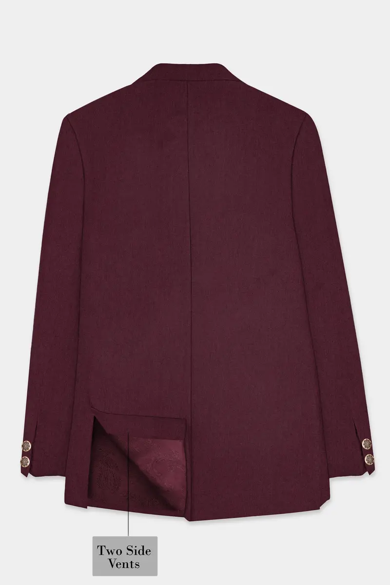 Tamarind Maroon Wool Blend Cross Placket Bandhgala Suit 8