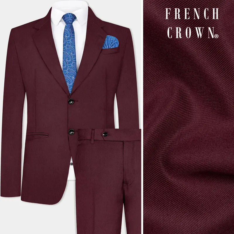 Tamarind Maroon Wool Blend Single Breasted Suit 1