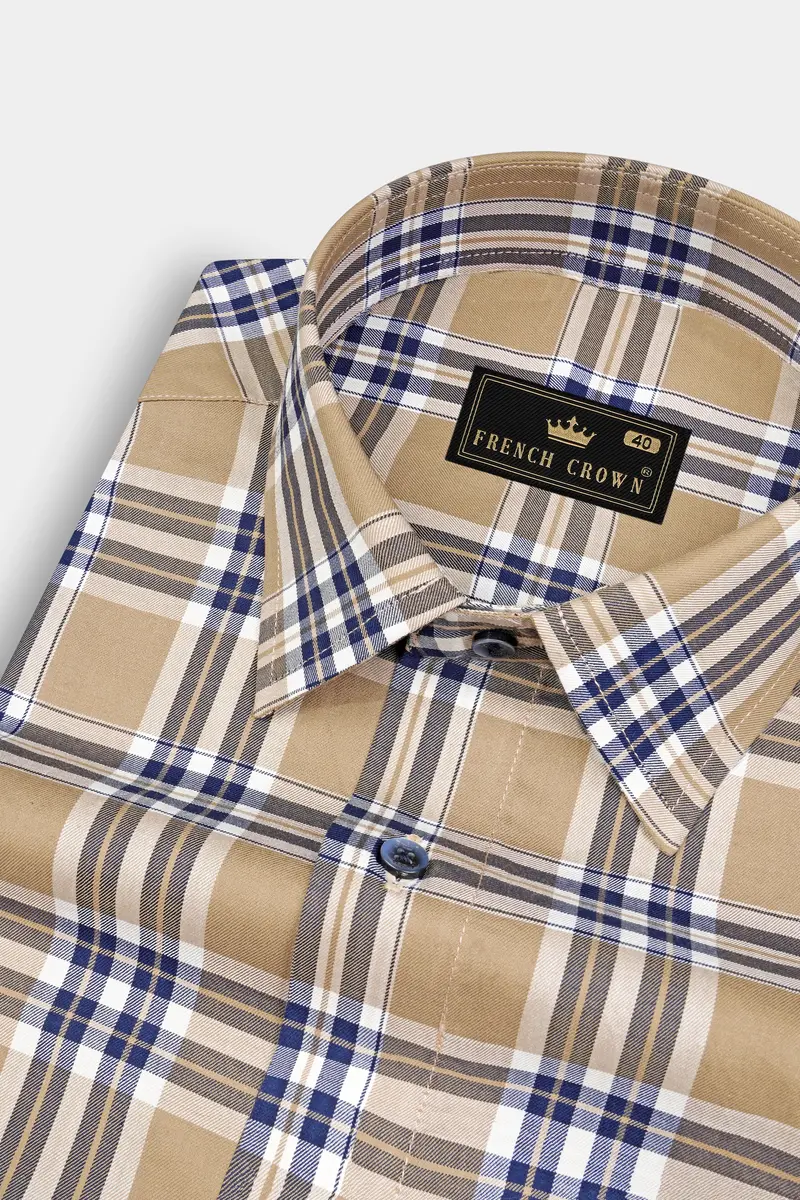 Tan Brown Plaid Twill Premium Cotton Shirt 1