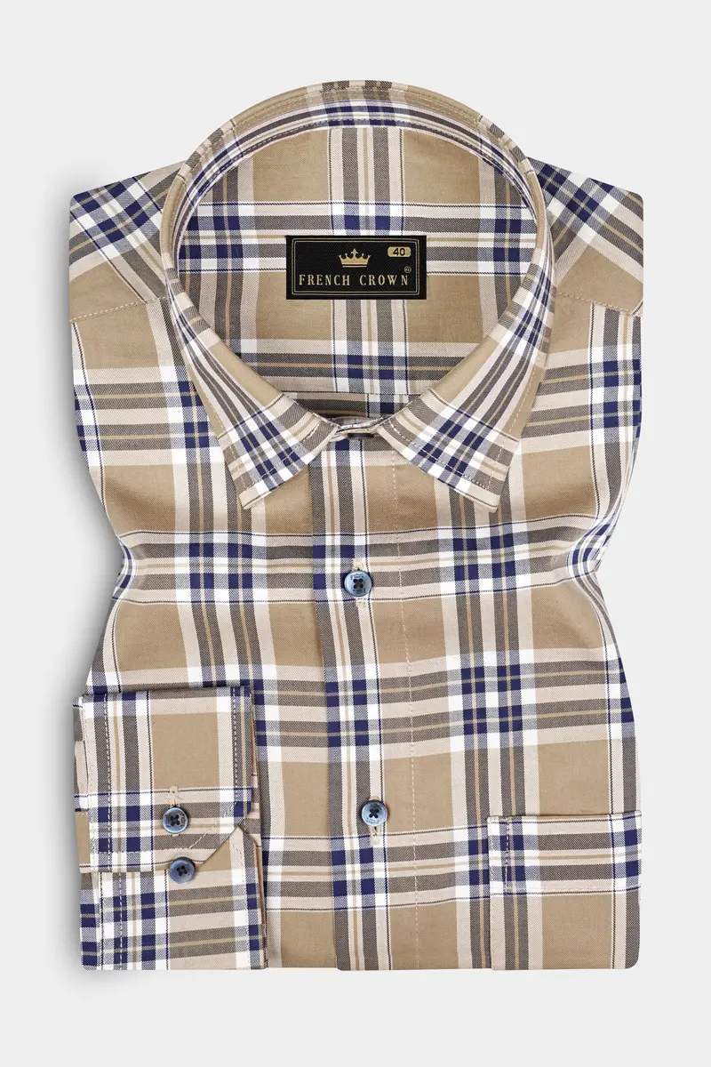 Tan Brown Plaid Twill Premium Cotton Shirt 3