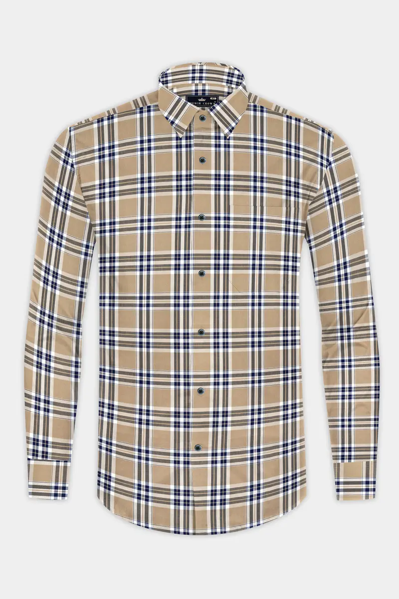 Tan Brown Plaid Twill Premium Cotton Shirt 4