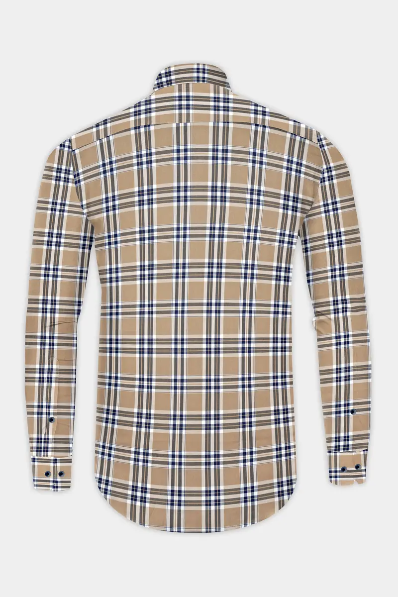 Tan Brown Plaid Twill Premium Cotton Shirt 5