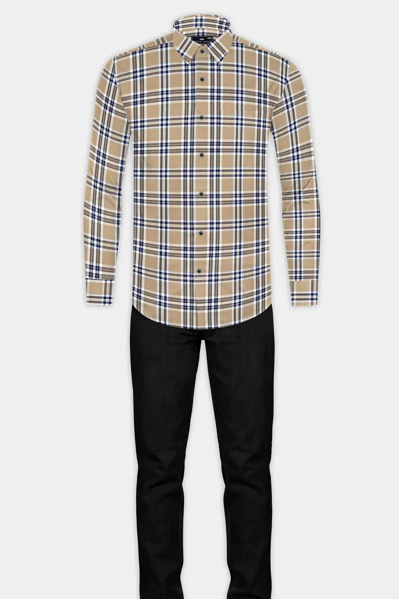 Tan Brown Plaid Twill Premium Cotton Shirt 6