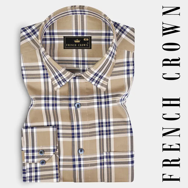 Tan Brown Plaid Twill Premium Cotton Shirt 7