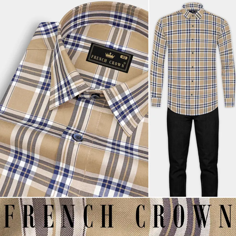 Tan Brown Plaid Twill Premium Cotton Shirt 9