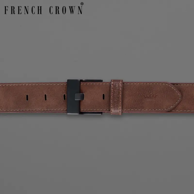 Tan Brown With Jade Black Buckle Leather Free Lightweight Handcrafted Belt 1