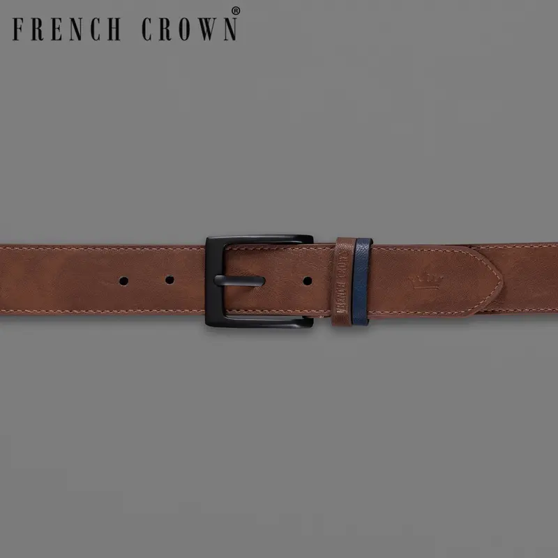 Tan Brown With Jade Black Buckle Leather Free Lightweight Handcrafted Belt 1