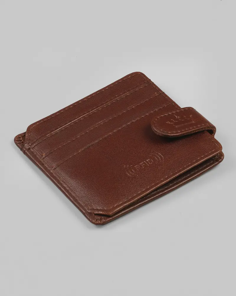 Tan Ultra Slim Vegan Leather Push Button Handcrafted Card Holder 1