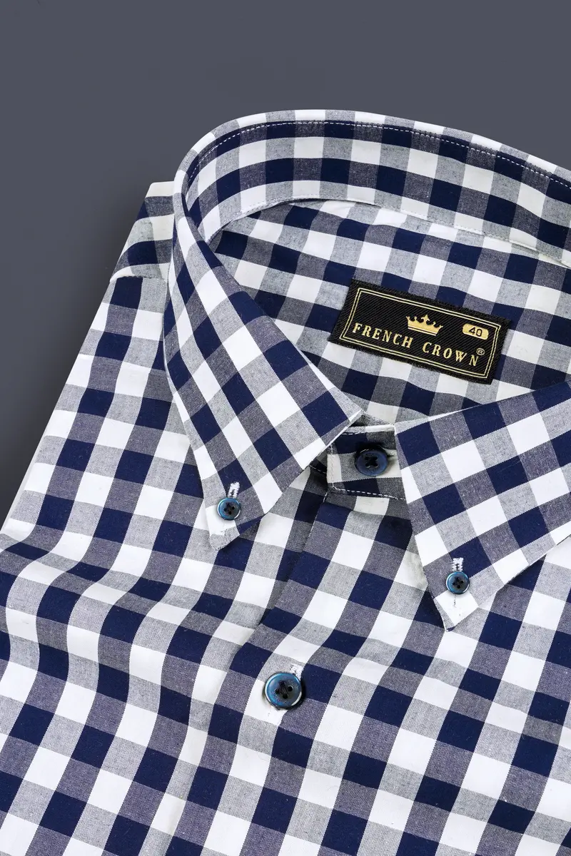 Tangaroa Blue And Bright White Checked Premium Giza Cotton Shirt 1