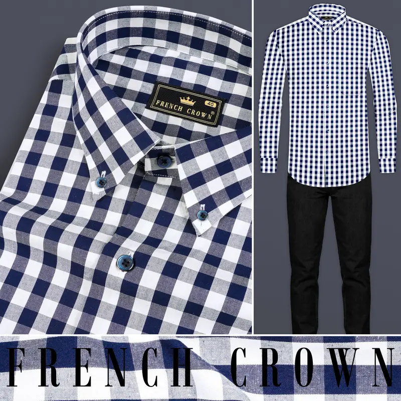 Tangaroa Blue And Bright White Checked Premium Giza Cotton Shirt 10
