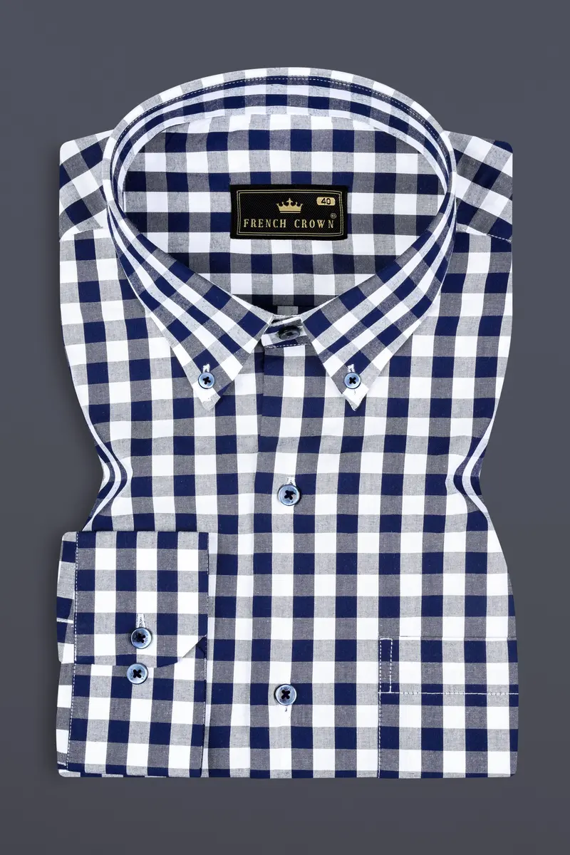 Tangaroa Blue And Bright White Checked Premium Giza Cotton Shirt 3
