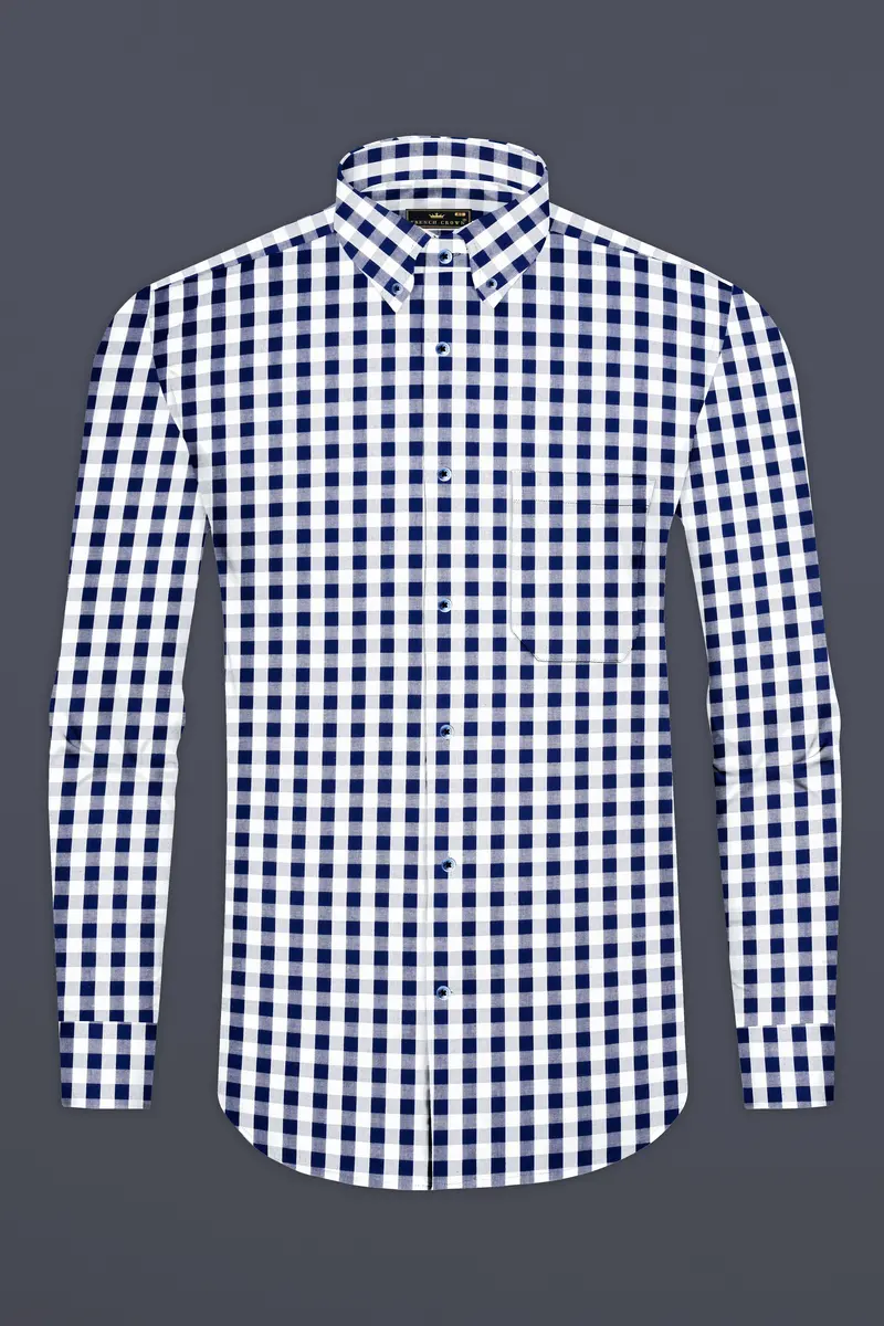 Tangaroa Blue And Bright White Checked Premium Giza Cotton Shirt 4