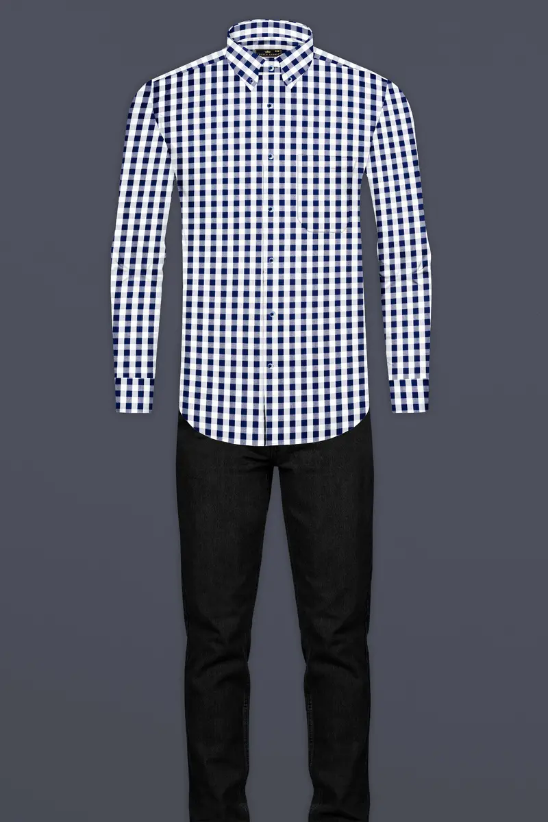 Tangaroa Blue And Bright White Checked Premium Giza Cotton Shirt 6