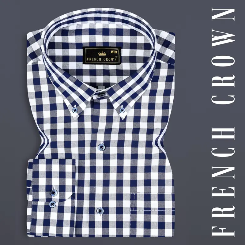 Tangaroa Blue And Bright White Checked Premium Giza Cotton Shirt 7