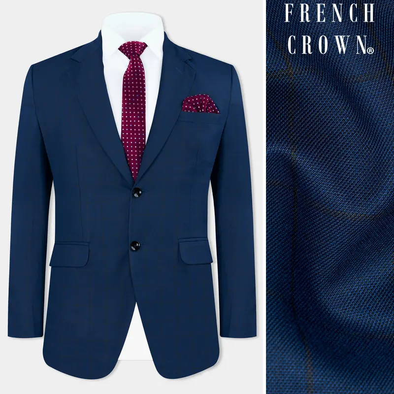 Tangaroa Blue And Subtle Black Checkered Wool Rich Blazer 1