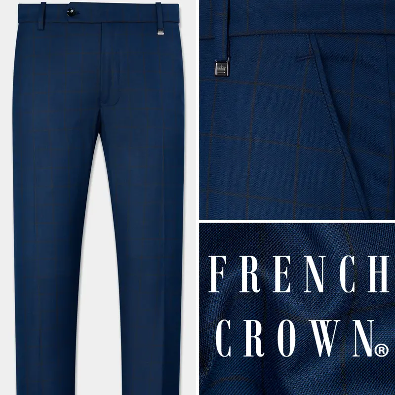 Tangaroa Blue And Subtle Black Checkered Wool Rich Pant 1