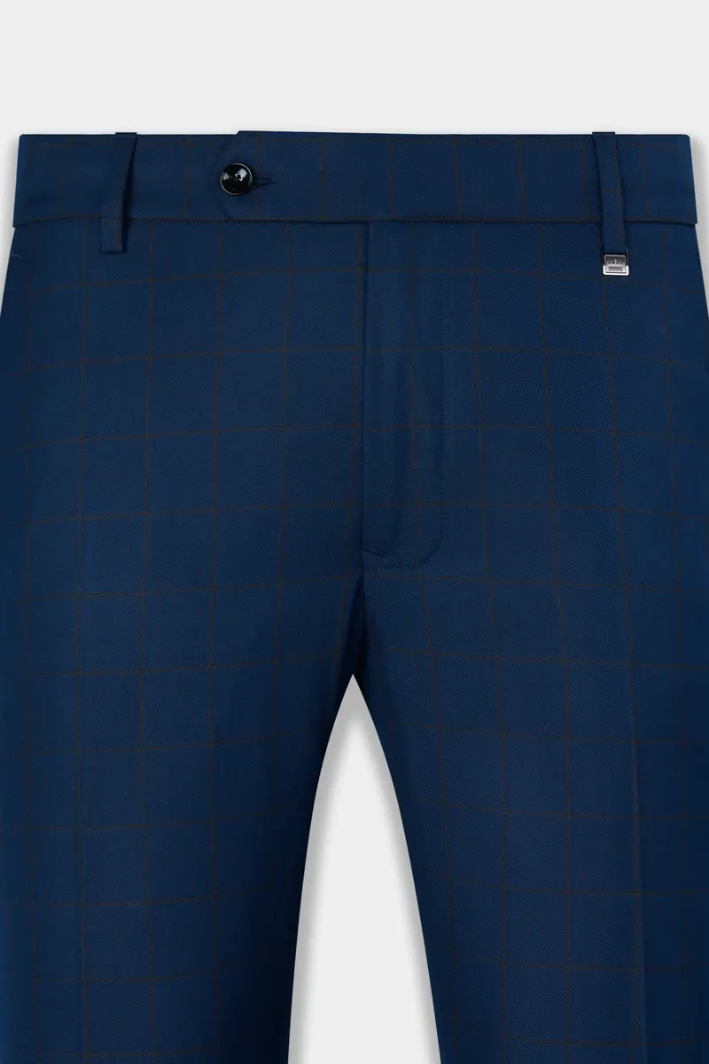 Tangaroa Blue And Subtle Black Checkered Wool Rich Pant 2