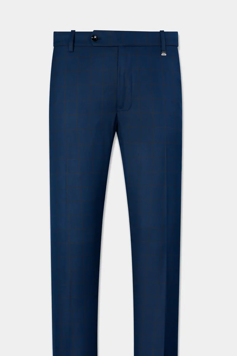 Tangaroa Blue And Subtle Black Checkered Wool Rich Pant 4
