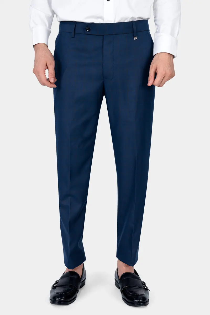 Tangaroa Blue And Subtle Black Checkered Wool Rich Pant 6