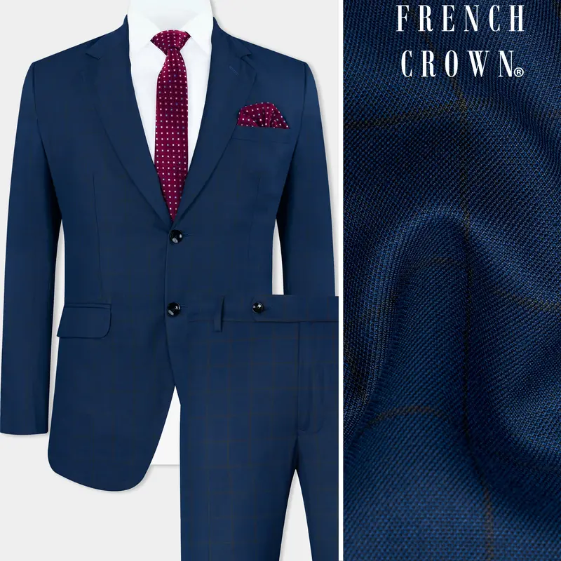 Tangaroa Blue And Subtle Black Checkered Wool Rich Suit 1