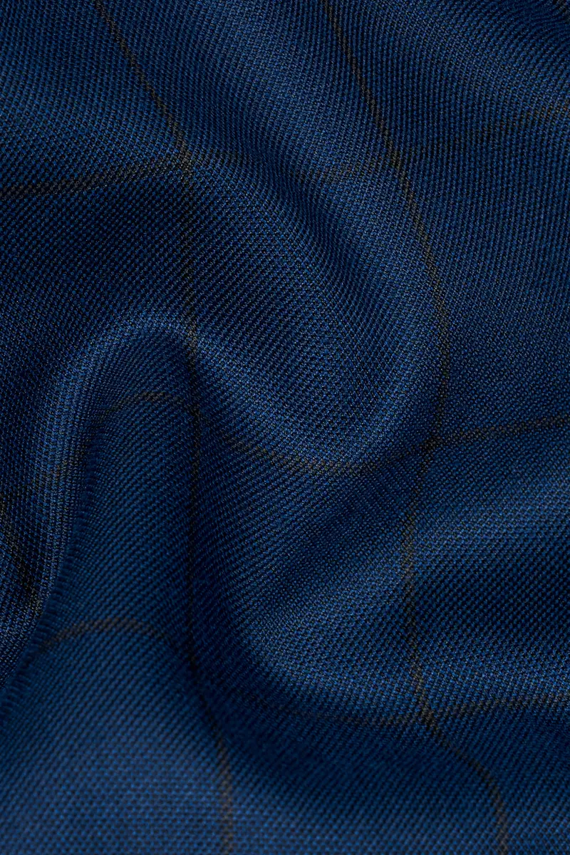 Tangaroa Blue And Subtle Black Checkered Wool Rich Waistcoat 3