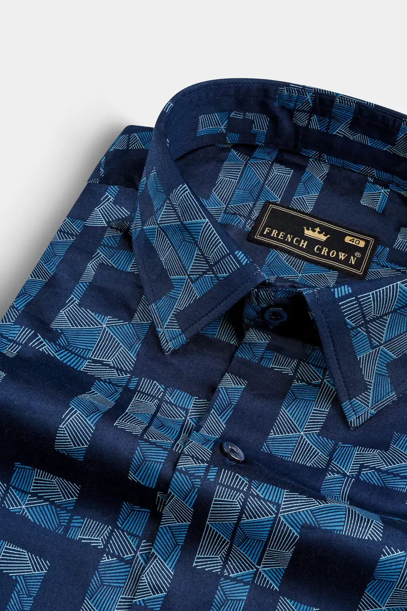 Tangaroa Blue Subtle Sheen Printed Super Soft Premium Cotton Shirt 1