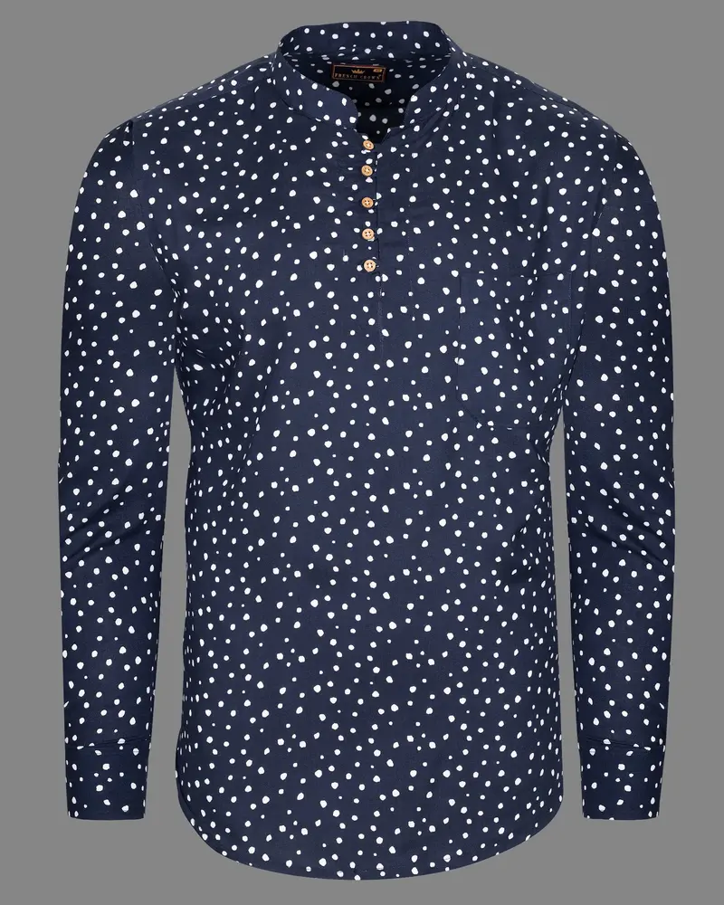 Tangaroa Blue With White African Art Print Premium Tencel Kurta Shirt 6