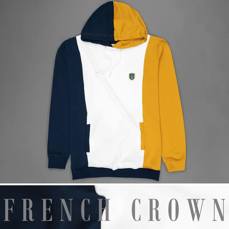 Tangaroa Blue, Yellow And White Block Pattern Super Soft Premium Cotton Hoodie Sweatshirt 1