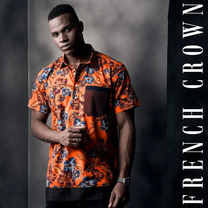 Tangerine Orange And Lapis Blue Floral Printed Super Soft Premium Cotton Designer Shirt 1