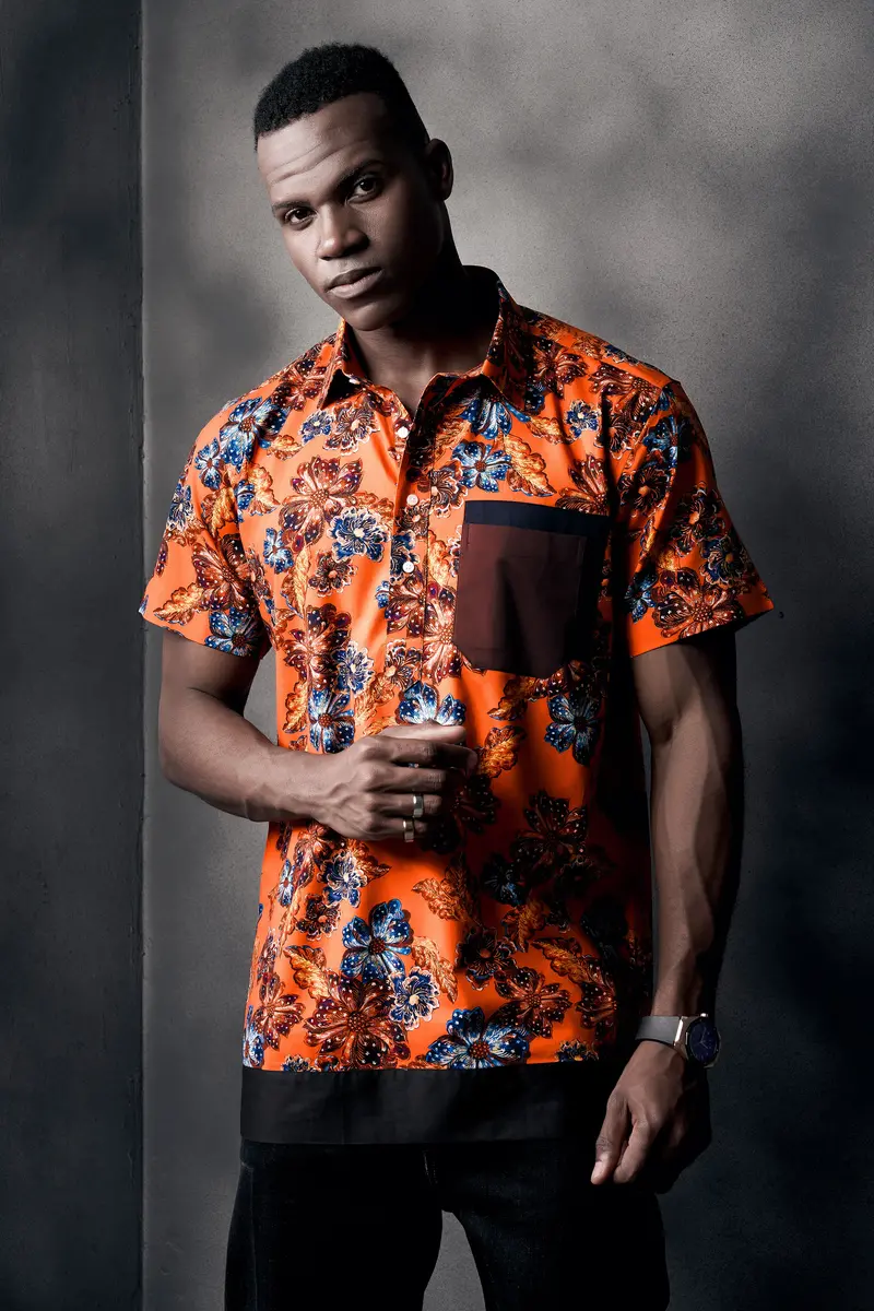 Tangerine Orange And Lapis Blue Floral Printed Super Soft Premium Cotton Designer Shirt 2