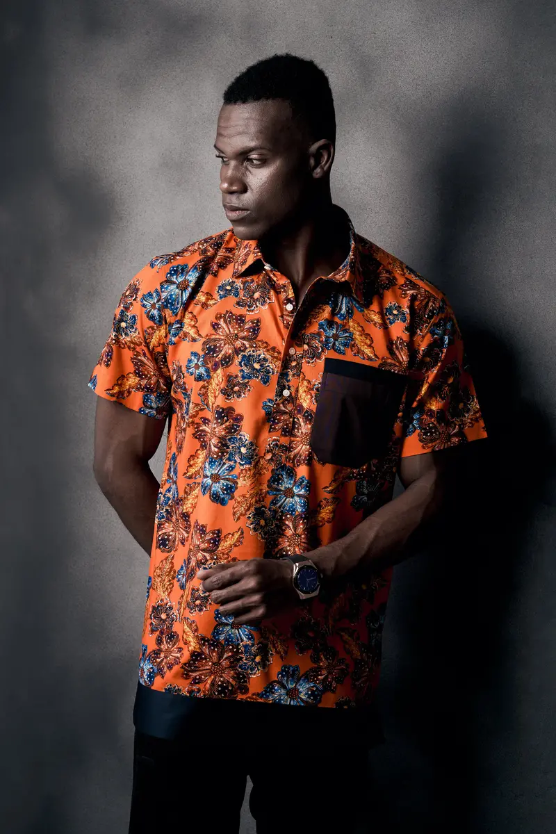 Tangerine Orange And Lapis Blue Floral Printed Super Soft Premium Cotton Designer Shirt 5